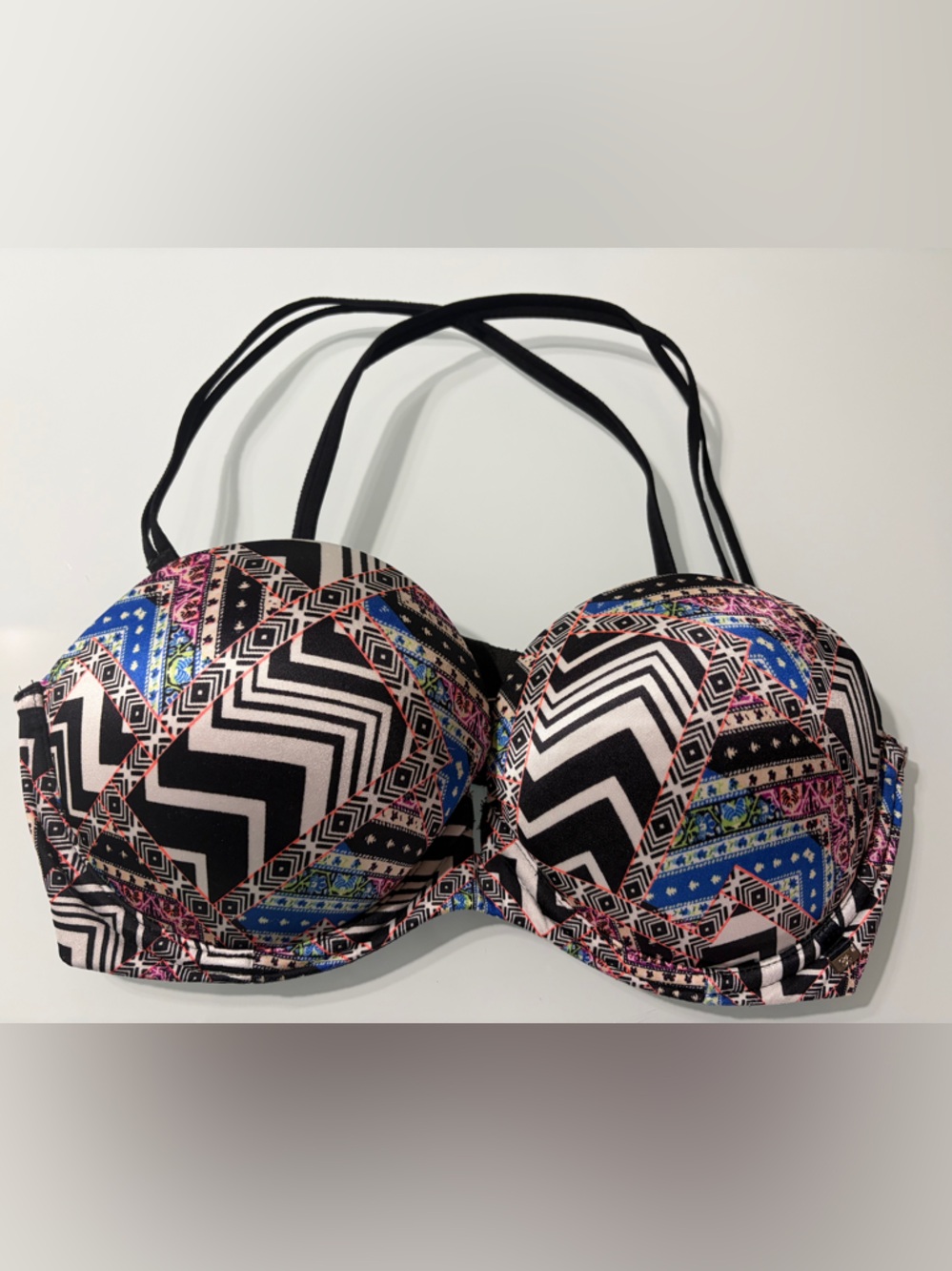 Victoria's Secret Black Geometric Printed Push-Up Bra with Multicolor Accents